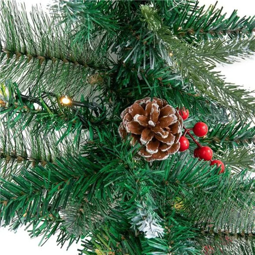 9Feet Christmas Garland Snow Flocked Including 100Lights, Pine Cones,Red Berries